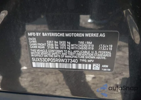 2024 BMW X3 xDrive30I from USA, damaged, VIN 5UX53DP05R9W37340